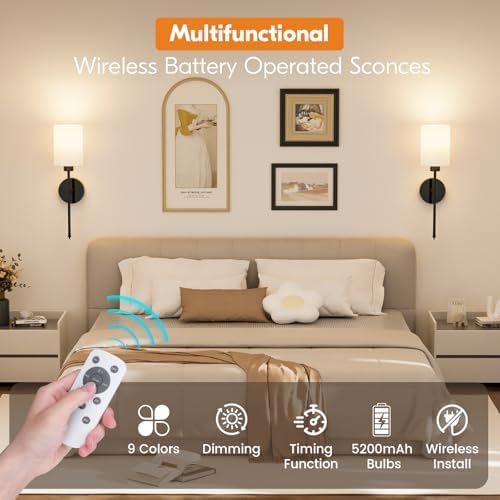 NIORSUN 20.67 inch Battery Operated Wall Sconce Set of 2, 9 Colors Wireless - Image 6
