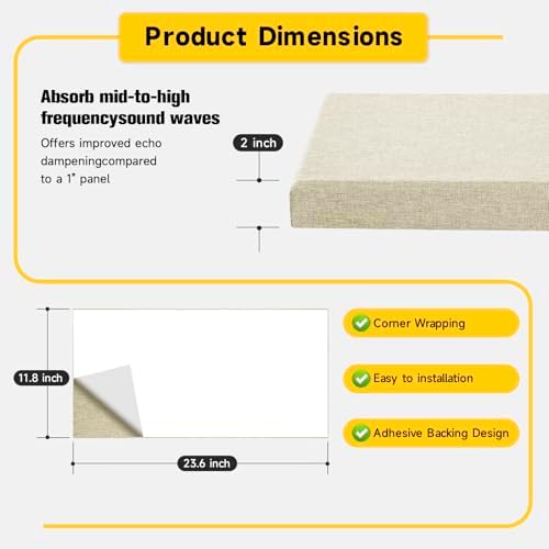 4 PCS 2" Thick Acoustic Panels, 23.6" x 11.8", Fiberglass Sound Absorbing Panels - Image 5