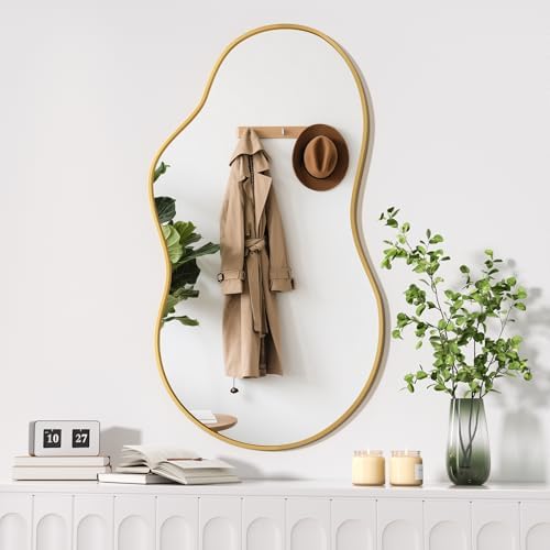 Hasipu 35"x20" Irregular Wall Mirror Gold Asymmetrical Mirror by Whatssuitableisthebest