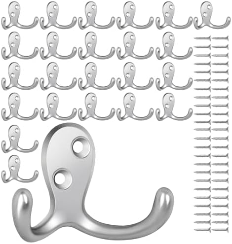 Homanu 24 Pack Coat Hooks, Heavy Duty Double Prong Coat Hooks Wall Mounted by Homanu
