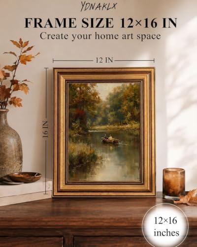 Gold Framed Wall Art, Country Fisherman Canvas Prints, Vintage Rowboat River - Image 2