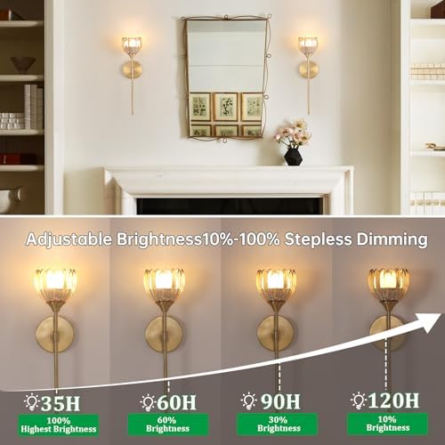 Shenmoyl Battery Operated Wall Sconce Set of 2, Amber Tulip Vintage Wall Light - Image 4