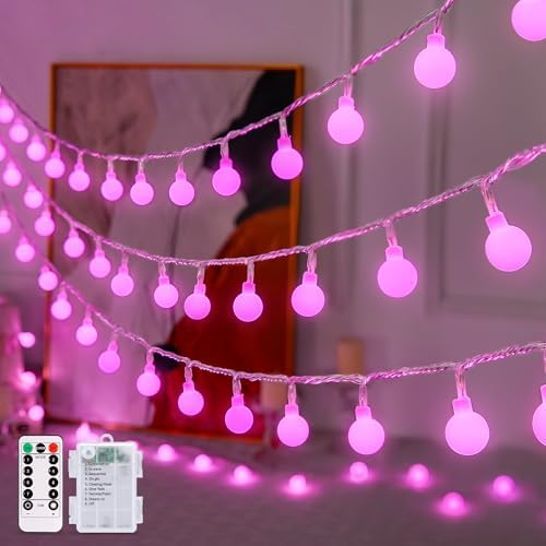JMEXSUSS 33FT 100 LED Pink Globe String Lights Battery Operated 8 Modes by JMEXSUSS