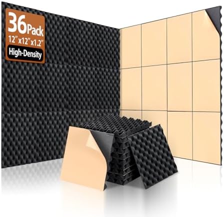 SD SODOCT 36 Pack Self-Adhesive Egg Crate Acoustic Foam 12" x 12" x 1.2" by SODOCT