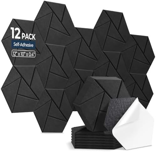 12 Pack Hexagon Acoustic Panels Self Adhesive, Sound Proof Panels by AUSLET