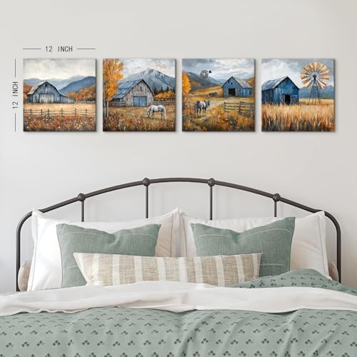 Farmhouse Wall Art Rustic Fall Kitchen Decor Country Windmill Barn Landscape - Image 4