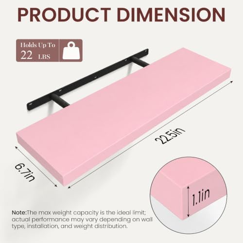 BAYKA Pink Floating Shelves 22.5in, Wall Mounted - Image 5