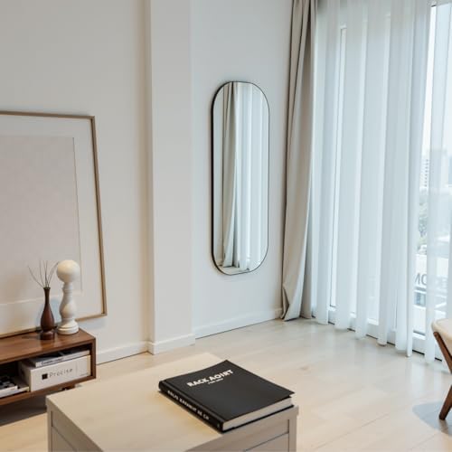 Long Oval Mirror Black Full Length Mirror 18"x47" Pill Shapd Wall Mirror - Image 5