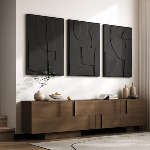 Large 3D Textured Modern Black Abstract Wall Art - Image 2