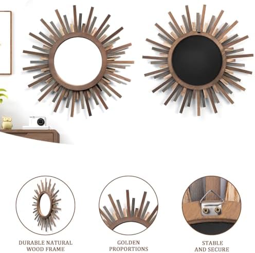 24 Inch Boho Sunburst Mirror, Decorative Rustic Farmhouse Wall Decor - Image 4