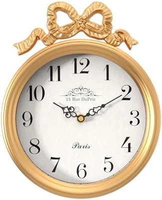 French Small Wall Clock with Bow, Vintage Gold Boho Style by ChimeTide
