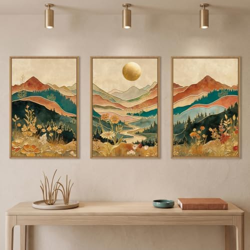 Boho Mountain Colorful Framed Canvas Wall Art -24"x36"x3 by Ausril