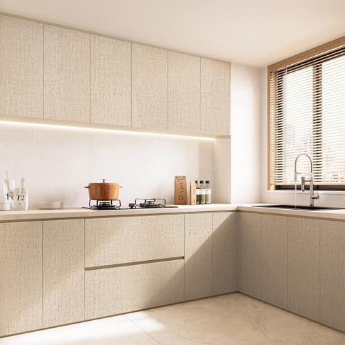 Beige Grasscloth Peel and Stick Wallpaper Textured 15.7in x 787.4in - Image 3