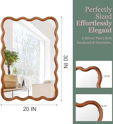 GDFStudio 20"x30" Wavy Rectangle Solid Wood Frame Mirror, Bohemian Decorative - Image 3