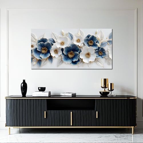 Large Canvas Wall Art for Living Room Blue and White Floral Print Painting wall - Image 2