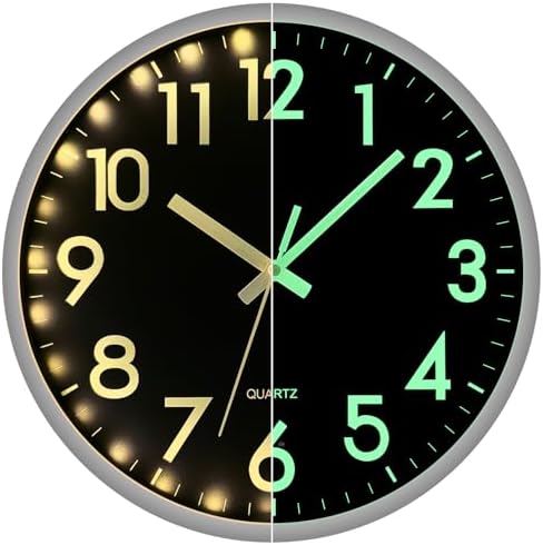 JoFomp LED Wall Clock for Bedroom Night Glow, 12 Inch Silent Wall Clocks by JoFomp
