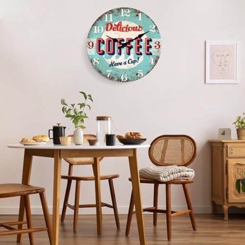 XFM 12 Inch Silent Wooden Wall Clocks Battery Operated Blue Retro Coffee - Image 2