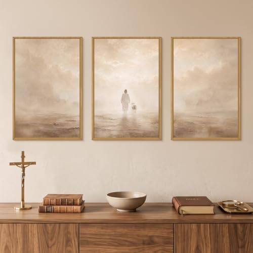 Christian Jesus and Lost Lamb Framed Canvas Wall Art-24"x36"x3 - Image 3
