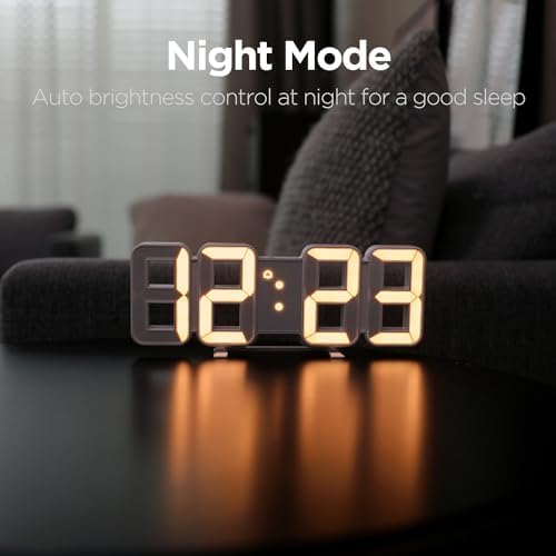 mooas 3D Pure mini White Gold LED Clock, 8.5" Multi-Function, Wall/Table - Image 5
