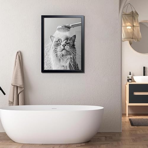XYHYRA Framed Cat Bathroom Decor Funny Animal Bathroom Wall Art Black and White - Image 6