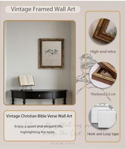 Gold Framed Wall Art Vintage Christian Bible Verse Wall Art Neutral Farmhouse - Image 2