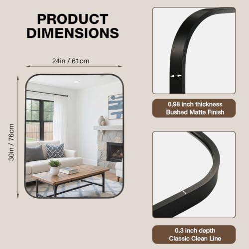 24"x30" Matte Black Rectangle Vanity Bathroom Mirror - Image 4