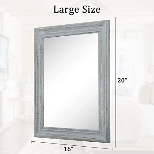 Rectangle Wooden Mirror with Framed Retro Hanging Mirrors Large 20"x16" - Image 6