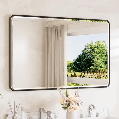 TETOTE Black Mirrors for Wall 48 x 30 Beveled Edge Tempered Glass, Rounded by TETOTE