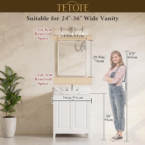 TETOTE Black Bathroom Mirror 24 x 30 Beveled Edge Tempered Glass, Rounded - Image 2