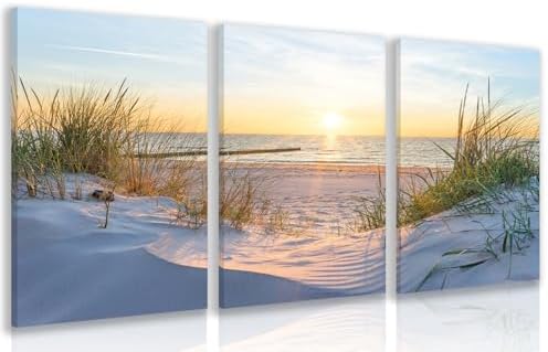 IAFWZX Wrapped Canvas Coastal Sunset Scenery Wall Art Set of 3, 12x16 in by Unknown