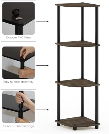 Furinno TURN-N-TUBE Corner Shelf, 4-Tier Corner Bookshelf, Display Storage - Image 5