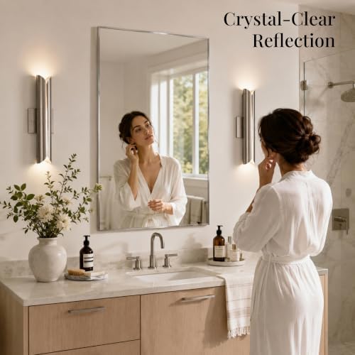 24"x36" Brushed Nickel Framed Rectangle Bathroom Vanity Wall Mirror - Image 3