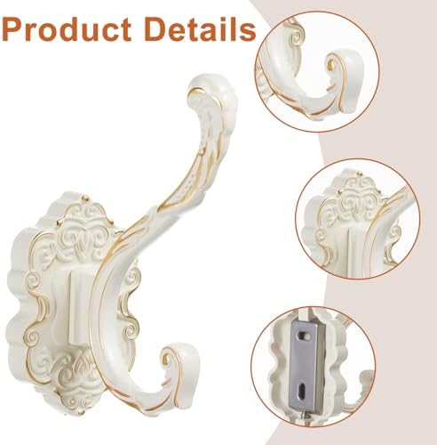 Zonon 8 Pcs White Vintage Antique Coat Hooks Wall Mounted - Image 3