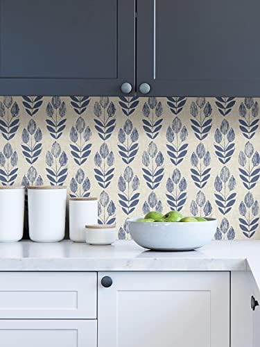 NuWallpaper Blue Folk Tulip Peel & Stick Wallpaper - Image 5