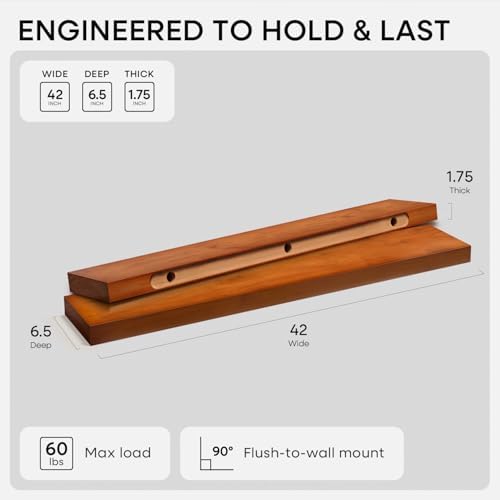 Homeforia 42 Inch Floating Shelves, High-End Solid Pine Wood - Image 2