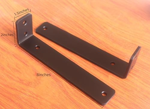 12 Pack - L 8" x H 2" x W1.5, 5mm Thick Black L Shelf Bracket, Iron Shelf - Image 2