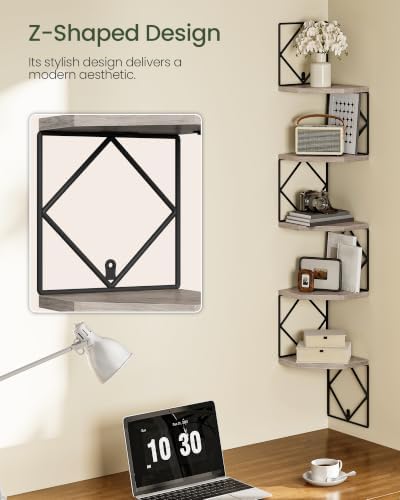 CHOEZON 5-Tier Corner Shelf, Floating Shelf, Wall-Mounted Storage Shelf - Image 4