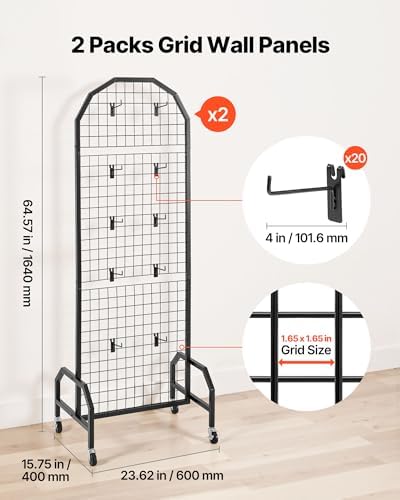 VEVOR 2 Packs Grid Wall Panels, 1.9 x 5.4 ft Wire Grid Panels Display Rack - Image 2