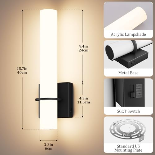 Hardwired Black Wall Sconces Set of 2, Modern Bathroom Sconce - Image 4