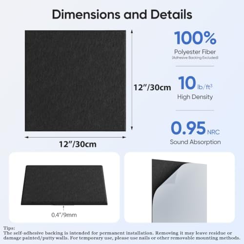Square Acoustic Panels, 12 Pack Self-Adhesive Sound Panels - Image 3