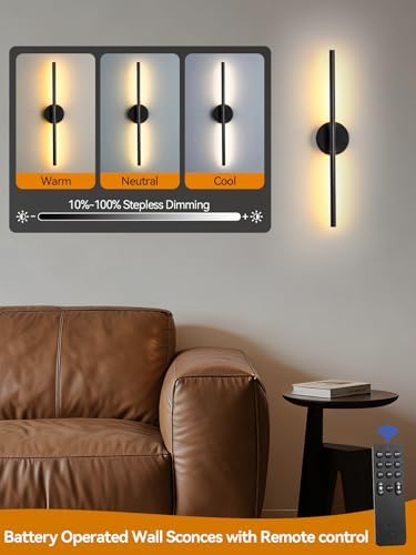 Battery Operated Wall Sconces Set of 2, Remote & Touch Control - Image 3