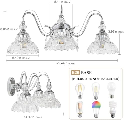 Brushed Chrome Bathroom Vanity Light, 3-Light Chrome Finish Wall Sconce - Image 6