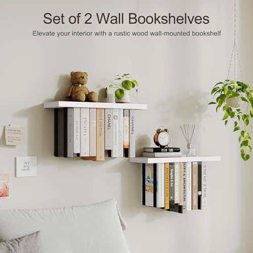 Floating Bookshelves for Wall, Rustic Wood Hanging Wall Bookshelf, Upside Down - Image 6