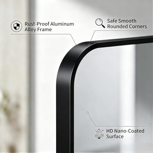 Bathroom Mirror 40"x40" Matte Black Rectangle Bathroom Wall Mirror - Image 2