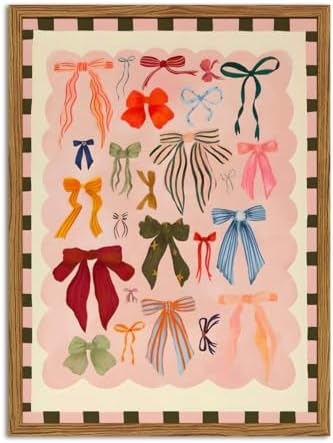 Framed Pink Wall Art, Coquette Colorful Bow Pictures Wall Decor, Trendy Preppy by Unknown