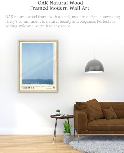 iHery 16x20in Natural OAK Wood Framed Light Blue Abstract Wall Art - Image 4