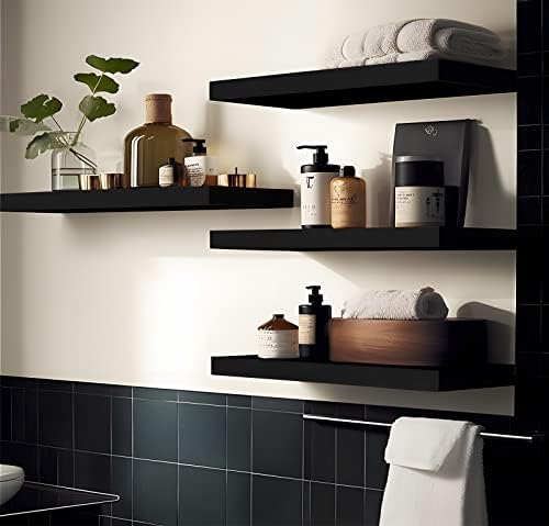 Black Wood Floating Shelves for Wall Rustic Wall Shelf for Bedroom Living Room - Image 5