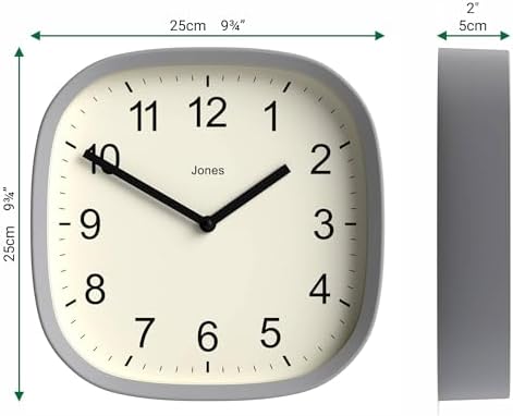 JONES CLOCKS® Sprite wall Clock | Modern Square Clock | 10" | Gray - Image 4