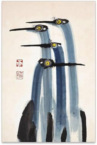 Vintage Japanese Crane Poster Antique Asian Bird Canvas Wall Art Blue by Unknown