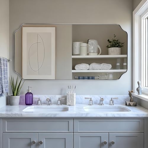 ANDY STAR 24"x48" Large Bathroom Mirror, Chrome Scalloped Wall Mirror, Polished by ANDYSTAR